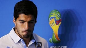 Uruguay's national soccer team player Luis Suarez attends a news conference prior to a training session at the Dunas Arena soccer stadium in Natal, in this June 23, 2014 file photograph. (Reuters)